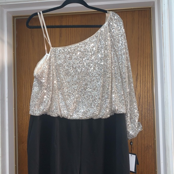 adrianna papell sequin jumpsuit